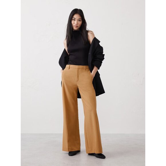 BANANA REPUBLIC WIDE-LEG SCULPTED  STRETCH TROUSER TAN CAMEL Sz 18 - Picture 1 of 10
